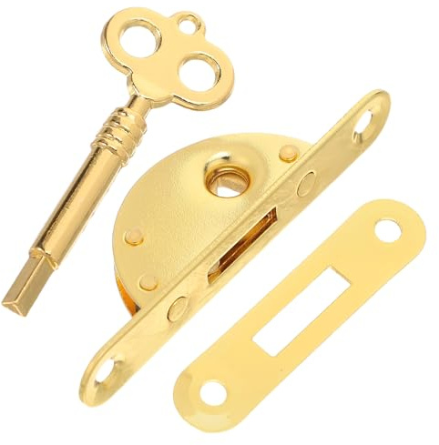 Tofficu Vintage Decorative Jewelry Box Lock with Key and Screws Half-Round Bright Gold Cabinet Lock for Wooden Drawer with Keyed Latch for Jewelry Storage