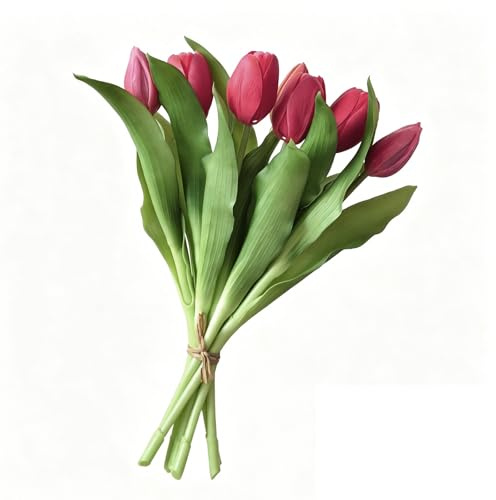 EnixwH 7 Pezzi Tulipani Finti Realistici Piante Finte che Sembrano Vere | Fiori Finti Tulipani Artificiali per Bouquet Nozze Decorazione Tavolo Casa Feste Uffici Hotel Fai Da Te (Rosa Rosato)