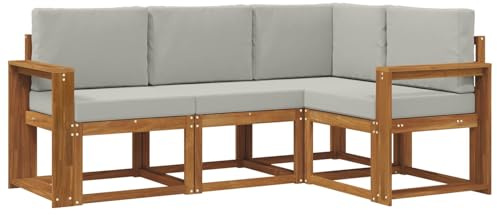 XHNIFBN Juego de muebles de jardín de madera de acacia maciza, sofá esquinero para exteriores con tapicería, conjunto modular de salón para patio y jardín, gris claro, 191,5 x 132,5 x 73 cm
