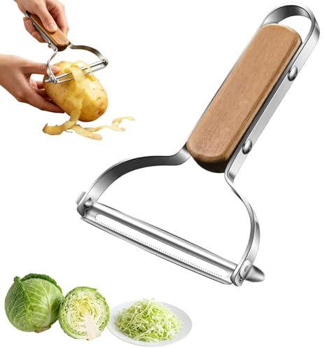 Pelador de Repollo de Acero Inoxidable 420J2 – Ancho de 9 cm, Mango Ergonómico de Haya y Acero 430 – Pelador Multifuncional para Verduras, Col, Frutas – Herramienta de Cocina Profesional, Resistente y