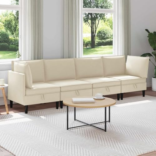 sephironlbb Wohnzimmergarnitur 4-teilig Creme Stoff Ecksofa mit Schlaffunktion und Bettkasten, Polstergarnitur mit Ottomane, Relaxfunktion, Federkern, ideal für Wohnzimmer und Gästezimmer