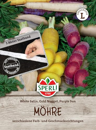 Sperli Möhrensamen White Satin, Gold Nugget, Purple Sun Saatband 81820 -Gemüsesamen für Möhren mit verschiedenen Farb- und Geschmacksrichtungen - Gemüsepflanzen