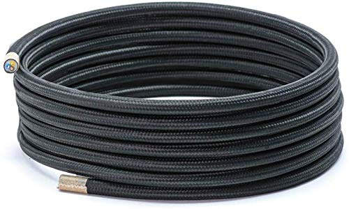 NUODIFAN VDE Textilkabel für Lampe/Textilummanteltes Kunststoffleitung Stoffkabel Stromkabel / 3-adrig 3x0,75mm² mit Erdleiter/für Elektroartikel und DIY Lampezubehör/Schwarz (10 m)