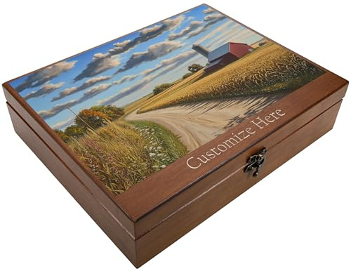 WE Games Custom Color Image Engraved Wooden Treasure Box with Lid & Brass Latch - Walnut Finish