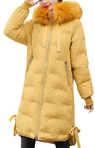 Down Coat for kvinnor, vadderad bomullstuss med dragkedja, avtagbara jackor med huva for vintern, 3 - Gul, M
