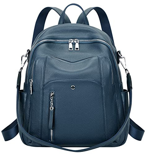 ALTOSY Echtes Leder Rucksack Damen Elegant Schultertasche Frauen Mode Casual Daypack (S9, Indigo Blau)