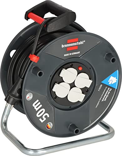 Brennenstuhl Garant V2 Kabeltrommel 50m Kabel (Made in Germany, 4 Schutzkontakt-Steckdosen, Überhitzungsschutz, Trommelkörper aus Spezialkunststoff)