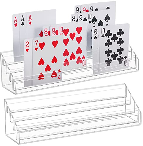 Yerliker 2 Pcs Playing Card Holders for Playing Cards, Acrylic Card Organizers, 4 Slots Tray Solid Game Stands Accessories for Seniors Adult Bridge, 10 x 2.3 x 2.3 Inch