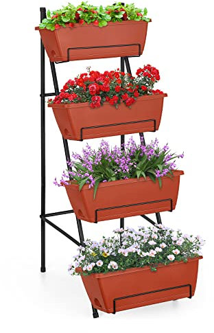 OYEAL Raised Garden Bed 4 Tier Vertical Garden Planter Indoor Outdoor Herb Planter with Legs Elevated Garden Planters for Flowers Vegetables Plants, Brick Red