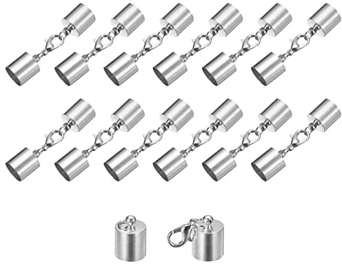 sourcing map 20 Stück Kettenverschluss 10mm Endkappen mit Hummerverschluss Klammern Zylinder Endkappen Schmuck Verschluss für DIY Schmuckherstellung Leder Armbänder Selber Machen Rhodium Ton