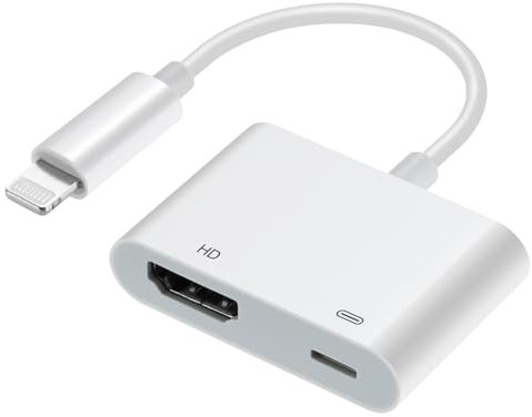 FIOUSY Lightning to HDMI Adapter for iPhone, Plug & Play 1080P Screen Converter with Charging Port, iPhone HDMI Adapter Compatible with Lightning Port Devices for Projector/Monitor/TV