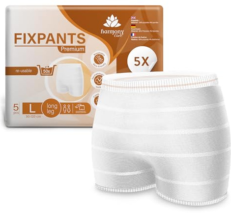 Harmony Care Fixpants Premium – Pantaloni a rete extra morbidi per incontinenza e letto settimanale, pantaloni di fissaggio per inserti per incontinenza, mutandine a rete a lunga durata – L 5 pezzi