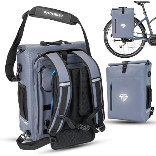 RADGEIST 3in1 Fahrradtasche für Gepäckträger (25Liter) - Rucksack Fahrrad Tasche mit bequemer Polsterung - Gepäckträgertasche mit sicherer Befestigung - 100% wasserdicht inkl. Laptopfach (Grau)