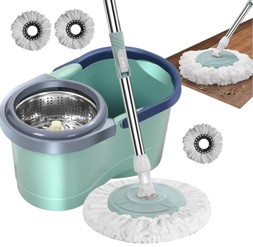 XSpin Kit serpillère et seau – Kit de nettoyage de sol rotatif, système auto-rotatif, outil de nettoyage ménager avec poignée, seau et unité presseur, tampon pour machine à laver, Basin Head Stick F