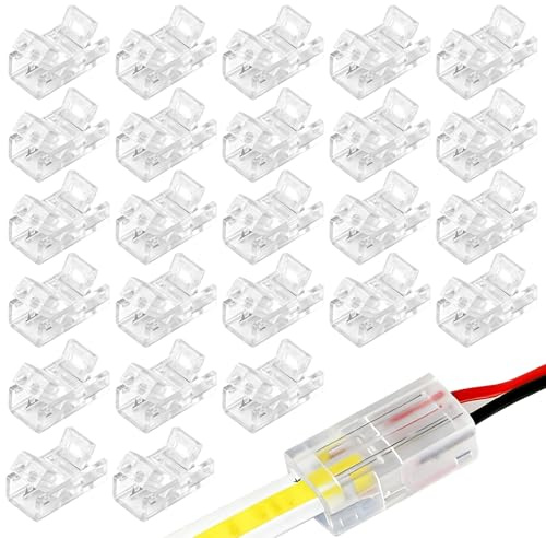 20 Stück LED Strip Connector 2 Polig 8mm, COB LED lötfrei Streifenverbinder | 2pin Streifen Verbinder Transparent für SMD 3528 2835 5050 5630 Einfarbige 5V 12V 24V