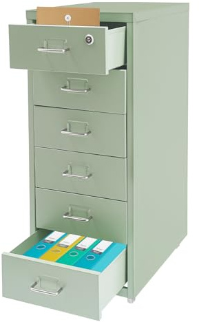 Contenedor con ruedas con 6 cajones, armario móvil para archivos, armario metálico, con cerradura de llave, armario con cajones, armario de almacenamiento para el hogar y la oficina, 28 x 41 x 69 cm