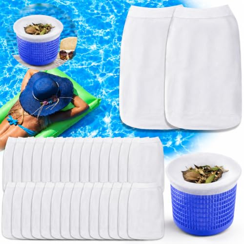 Dawfund 40PCS Chaussette Skimmer Piscine, Chaussette Filtre Piscine Préfiltre pour Skimmer de Surface, Filet Filtration Piscine pour Nettoyage Feuilles, Cheveux et Débris, Accessoires Piscine
