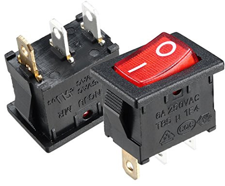 sourcing map 10Pcs AC 10A/125V 6A/250V SPST 3-Broche 2 Position I/O Rouge LED lumiere Bateau On Et Off Interrupteur à Bascule