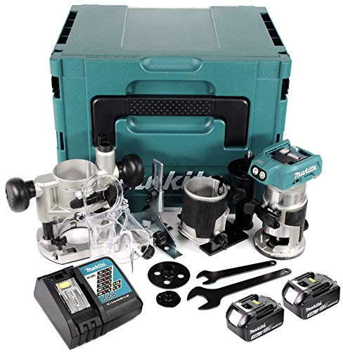 Makita DRT 50 RFJ X2 18 V Li-Ion Akku Brushless Multifunktionsfräse im Makpac inkl. Fräsmodule + 2x 3,0 Akku + Ladegerät