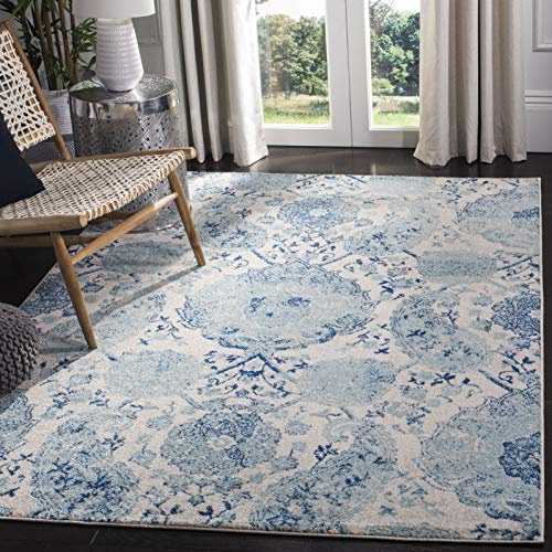 SAFAVIEH Boho Teppich für Wohnzimmer, Esszimmer, Schlafzimmer - Madison Collection, Kurzer Flor, Creme und Türkis, 201 X 279 cm