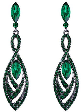 Clearine Damen Ohrringe Kristall Wunderschöne Twisted Dual Kronleuchter Teardrop Fashion Ohrhänger Rubin-Rot Schwarz-Ton (Grün)