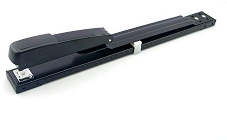 Grapadora de largo alcance, 25 hojas de capacidad grapadora de escritorio con brazo largo, guía de papel de bloqueo ajustable, sin atasco, en casa, oficina, escuela, comercial, etc., color negro