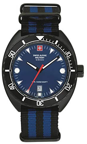 Swiss Alpine Military Reloj analógico de cuarzo 7066.1 para hombre, correa de la OTAN, Sw-bl/Negro/Negro - 1675sam, Correa