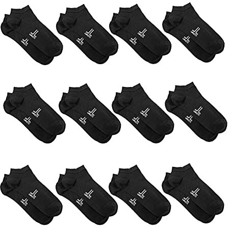 LANCETTI - 12 Paia Calzini Corti Sneaker per Uomo o Donna, Fantasmini in Cotone Filo di Scozia, Nero 43-46