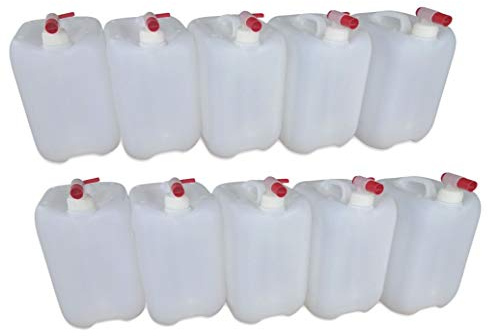 Juego de 10 bidones de agua genéricos, 10 L, color natural, incluye 10 grifos DIN45