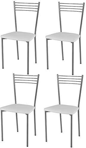 t m c s Tommychairs - 4er Set Moderne Stühle Elena für Küche und Esszimmer, Robustes Gestell aus verchromtem Stahl, gepolsterte Sitzfläche mit Kunstleder in der Farbe Weiss bezogen