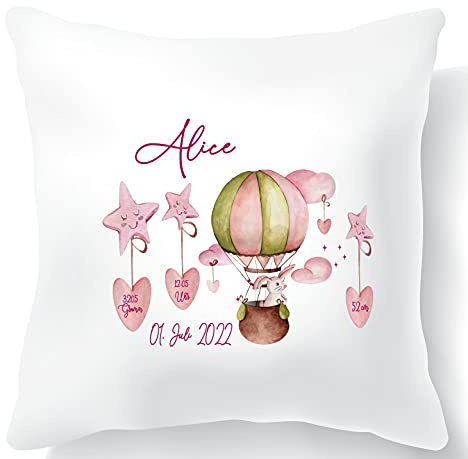 Zarto Babygeschenk mit Geburtsdaten personalisiert - Kissen mit Namen als Geschenk zur Geburt oder Taufe - Namenskissen für Baby's Jungen & Mädchen (Alice)