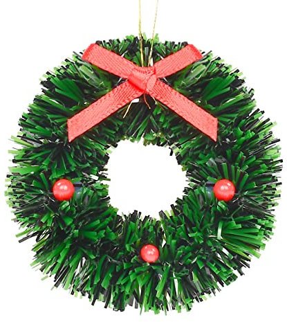 2 Stück 4cm Mini Weihnachtsschmuck Kranz, Miniatur Weihnachtskranz, Puppenstube Weihnachten Kranz Ornamente für Puppenhaus Garten Dekoration, Weihnachtsbaum Weihnachtsdeko Anhänger.