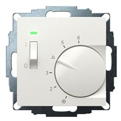 Eberle UP-Raumregler UTE 1015 (RAL 9010 weiß glänzend, Maße 55x55, 5-30 C, AC 230V, 1Öffner, 10 A, Temperaturabsenkung ca.4K, Schalter Ein/Aus, Anzeige Regler Heizt) 191811554502