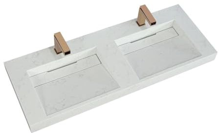 Doppelwaschbecken h«œngend - L120.2 x B45.2 x H8 cm - Wei«? mit Marmor-Optik - KODIAK