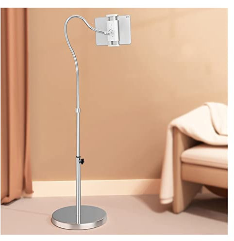 MESURG Einstellbare Schwanenhals Bodenständer Universal-Tablethalter 360 ° drehbare Kamera-Telefonhalterung, Tablettenhalterung mit flexiblen Armen for 3,5-13 Zoll Telefon, iPad (Color : Silver)