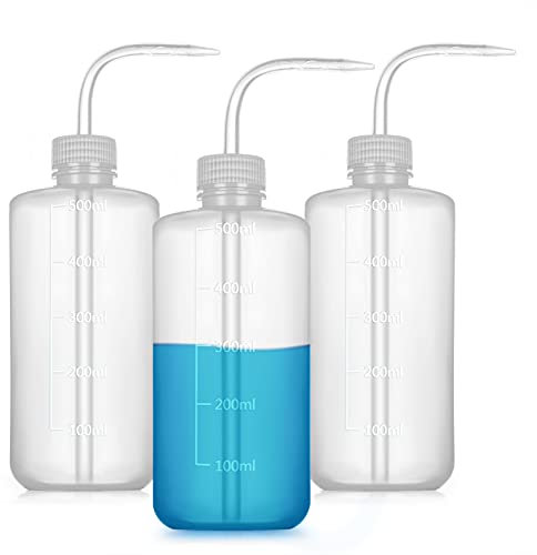 WILLIZTER 500ml Safety Wash Bottle Tattoo Bottles with Scale Labels Plastic Lab Squeeze Bottle for Tattoo Supplies Medical Squirt (3PACK)