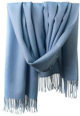 Stfery Cashmere Schal Blau, Winterschal Damen Scarf Einfarbige Quaste Halstuch 200x70CM Weich Warm Geschenk