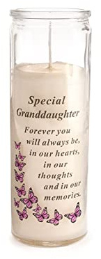 David Fischhoff - Special Granddaughter Glass Jar Memorial Wax Candle with Verse Graveside Grave Ornament