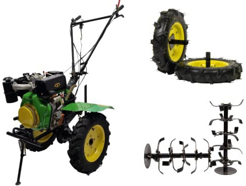 Bauen 214PD+ Einachstraktor 10 PS Diesel, Zahnradantrieb, 1350 mm Arbeitsbreite, arbeitet bis zu Einer Tiefe von 30 cm, 3 Gänge: 2 vorwärts & 1 rückwärts, selbstfahrend, ideal für die Eigenversorgung