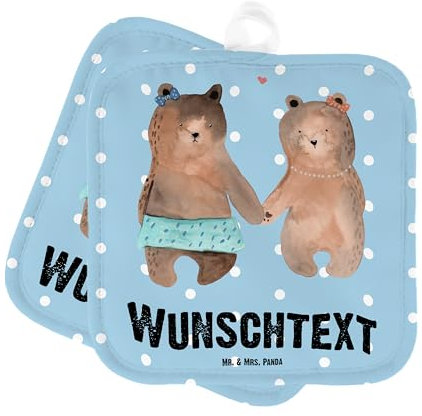 Mr. & Mrs. Panda Personalisierte Topflappen Bär Freundin - Geschenke, Personalisierter Ofenhandschuh, Beste Freund Liebe Liebesbeweis Verliebt Kumpel Kumpeliene, Namensaufdruck, mit Namen, Teddy