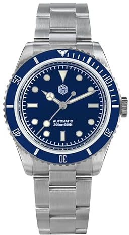 San Martin Vintage PT5000 6200 Herren-Taucheruhr, Emaille-Zifferblatt, Wasser-Geist, Edelstahl, automatische mechanische Armbanduhren, Blau
