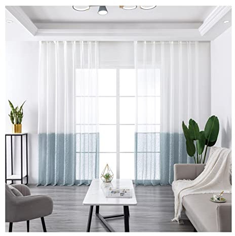 Aotiwe Scheibengardinen Boho, Vorhänge Wohnzimmer mit Ösen Transparente Geometrie Blau Polyester 2 Stücke 137X244cm