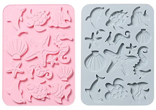 KOMUNJ 2 Stück 3D Ozean Tier Silikon Backformen, Seashell Fondant Silikonform, Silikon Fondant Formen Tiere, für Schokolade Süße Formen Backformen Dekorationswerkzeuge