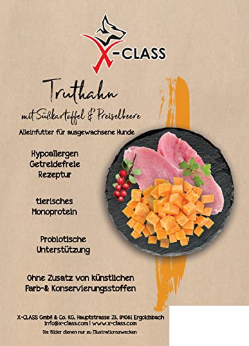 Truthahn mit Süßkartoffel und Preiselbeere, getreidefreies Trockenfutter für ausgewachsene Hunde, ohne Zusatz von künstlichen Farb- und Konservierungsstoffen 2kg
