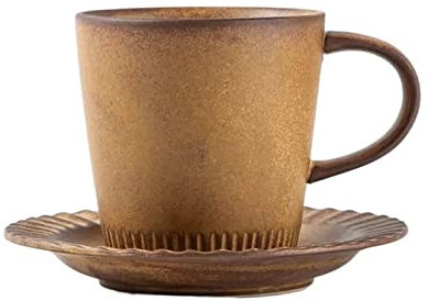 KUTUNO Tasses Tasse à café et Soucoupe en poterie Brute Vintage Ensemble Tasse à Boire Domestique Tasse glaçure au Four Classique Café Boisson Tasse