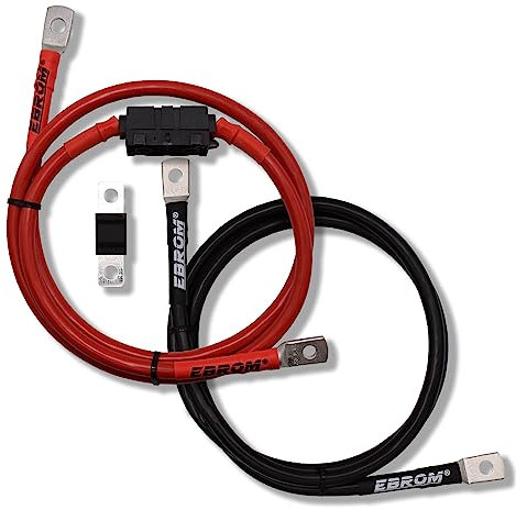 EBROM Laderegler Anschlusskabel Batteriekabel rot + schwarz 10 mm² Verbindung der Versorgungsbatterie, Kabelschuhe M8 M10, MIDI Sicherung, Ihre Auswahl: 10mm2, 120 cm, M8+M8 Schuhe, 80A Sicherung