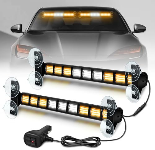 AnTom Blinken LED Warnleuchte 2er 81W 9 Stück COB LED Warnleuchte Orange + weißes Leuchtfeuer Rundumleuchte mit 27 Blinkende Stroboskop-Modi für Auto Pkw Truck Traktor KFZ LKW