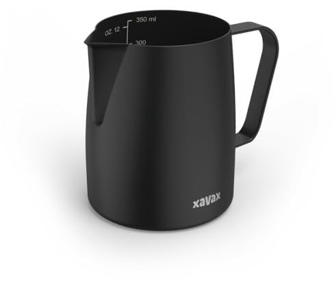 Xavax Milchkännchen, 350ml (Milchkännchen Edelstahl, Milchkännchen zum Milchaufschäumen, Milchkanne, Pitcher, Barista Zubehör, Kaffee Zubehör, Milchschaumkännchen, Barista Milchkännchen) schwarz matt