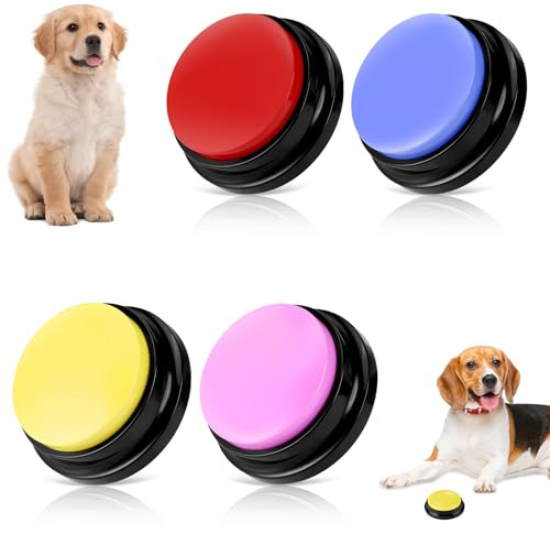 Gowkeey Hundetasten Buzzer mit Aufnahmefunktion Answer Buzzers | Aufnahmegerät Kinder 4 farbigen Buzzer mit Sound, Buzzers Aufnahmefähige Tasten für Hund Interaktion