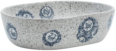 vidaXL Vasque à Poser, Évier de Salle de Bain avec Trou de Vidange, Lavabo avec Motifs Toilette Salle d'eau, Gris et Bleu Ovale 47x33x13 cm Céramique